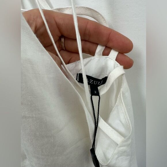 Azulu White Linen Open back Cross Strappy Back Mini Dress A-line Skirt Size 2 - Picture 7 of 12